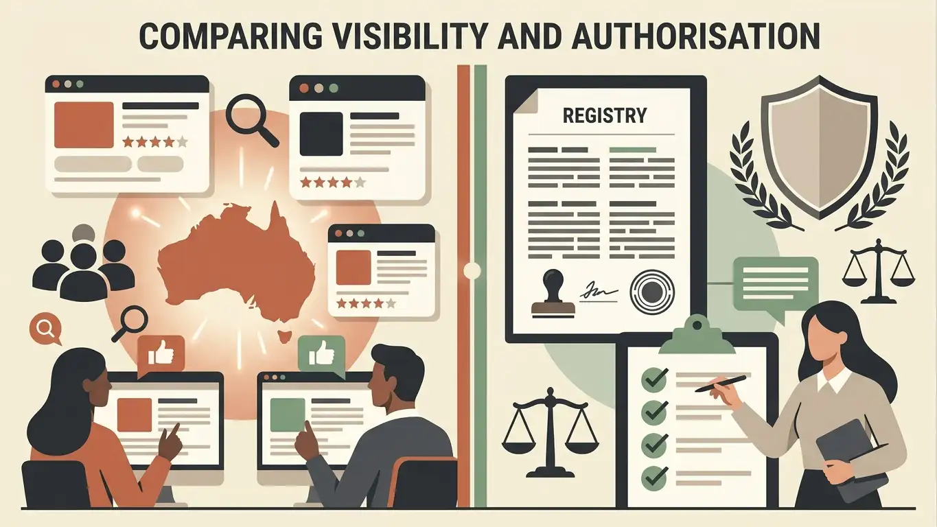 Editorial infographic contrasting Australian-facing access with Australian authorisation